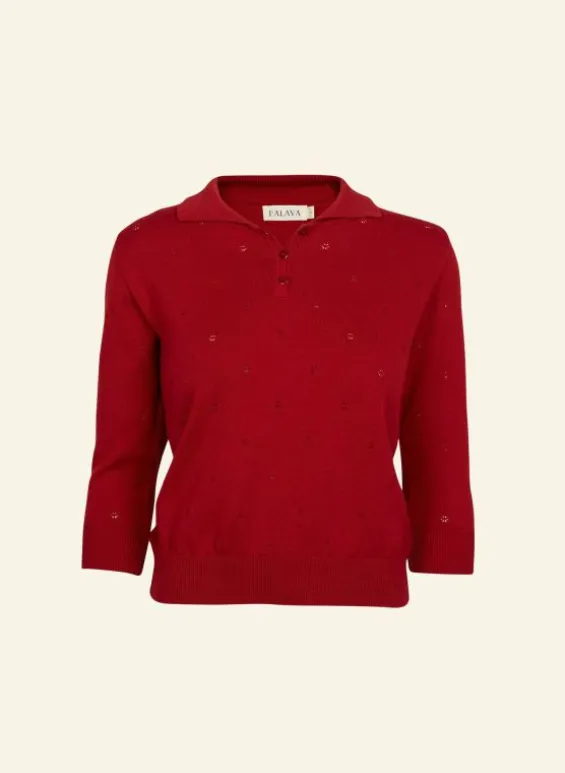 Hot Palava Aila Knitted Cotton Top - Crimson Red