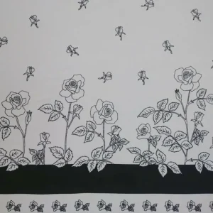 Cheap Palava Black and White Roses Fabric - Cotton Twill
