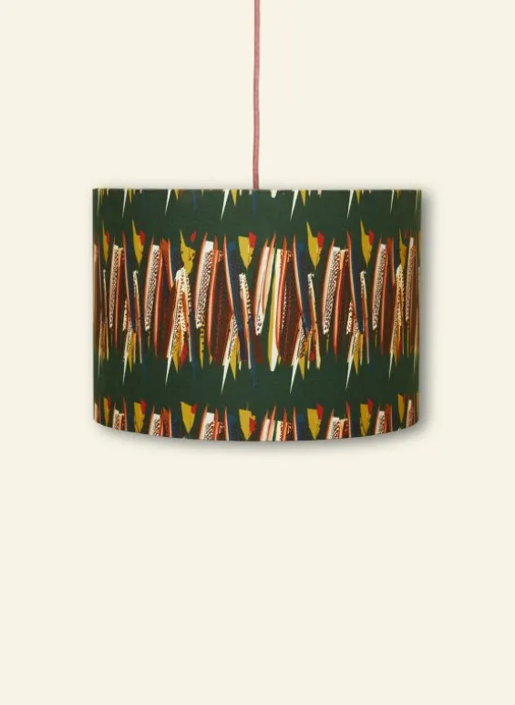 Outlet Palava Drum Lampshade - Green Mid-Century Feather