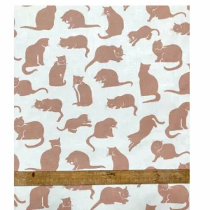 New Palava Ecru Small Cat Print Fabric - Cotton