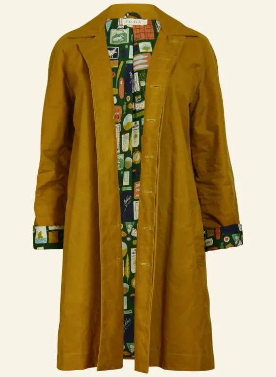 Shop Palava Heritage - Mustard Trench Coat Badges Lining