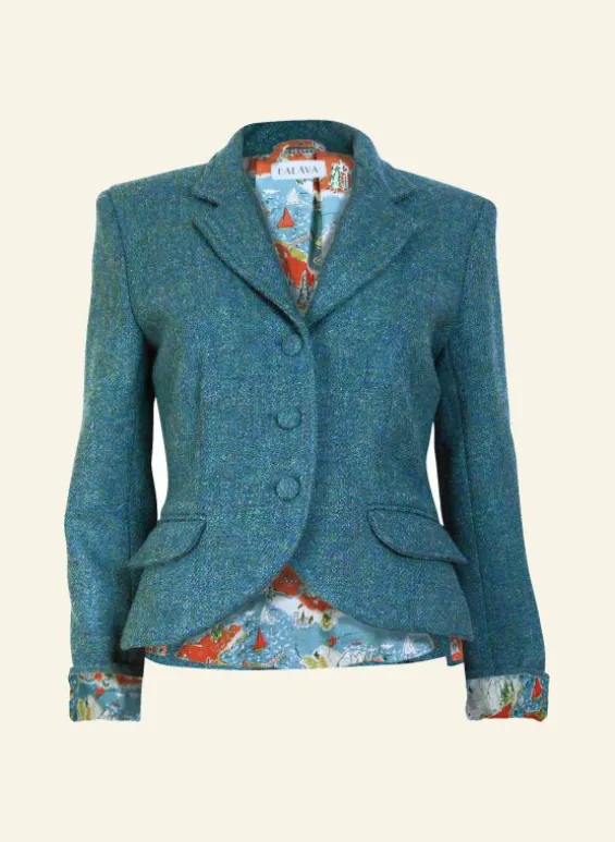 Shop Palava Heritage Riding Jacket - Teal with Treasure Map Lining