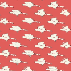 Online Palava Red Ducks Fabric - Organic Cotton Twill